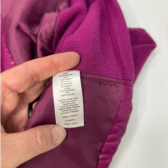 TALBOTS Dark Fuschia Pink Snap & Zip Quilted & Knit Insulated Puffer Vest Large - Picture 4 of 7